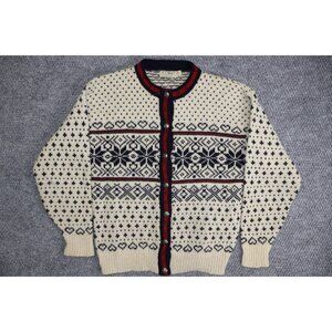 Vintage LL Bean Wool Women's Cardigan Sweater Large Fair Isle Nordic USA